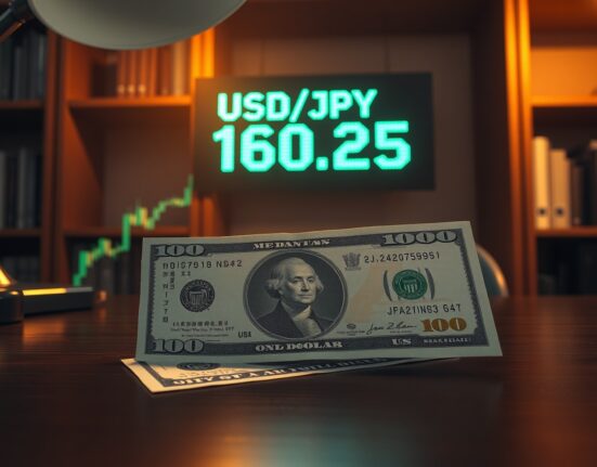 USD/JPY climbs to one-month high above 160 with Fed decision approaching, showing yen weakness and dollar strength in forex markets
