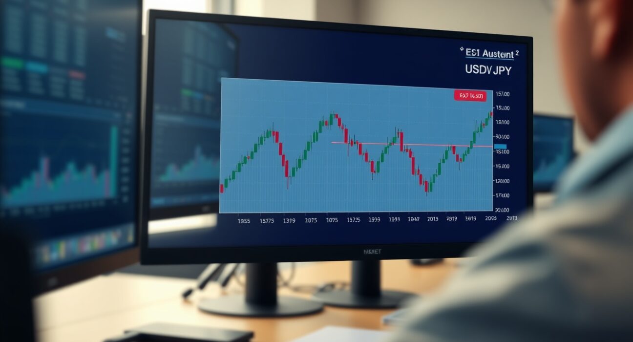 USD/JPY chart consolidating near 157.00 level amid Iran tensions and suspected yen intervention