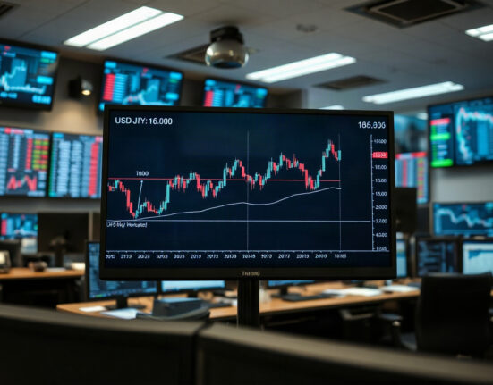 USD/JPY chart approaching 160.00 level on trading screen