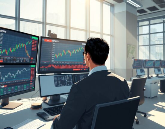 Trader monitoring USD/JPY currency charts ahead of Federal Reserve inflation decision