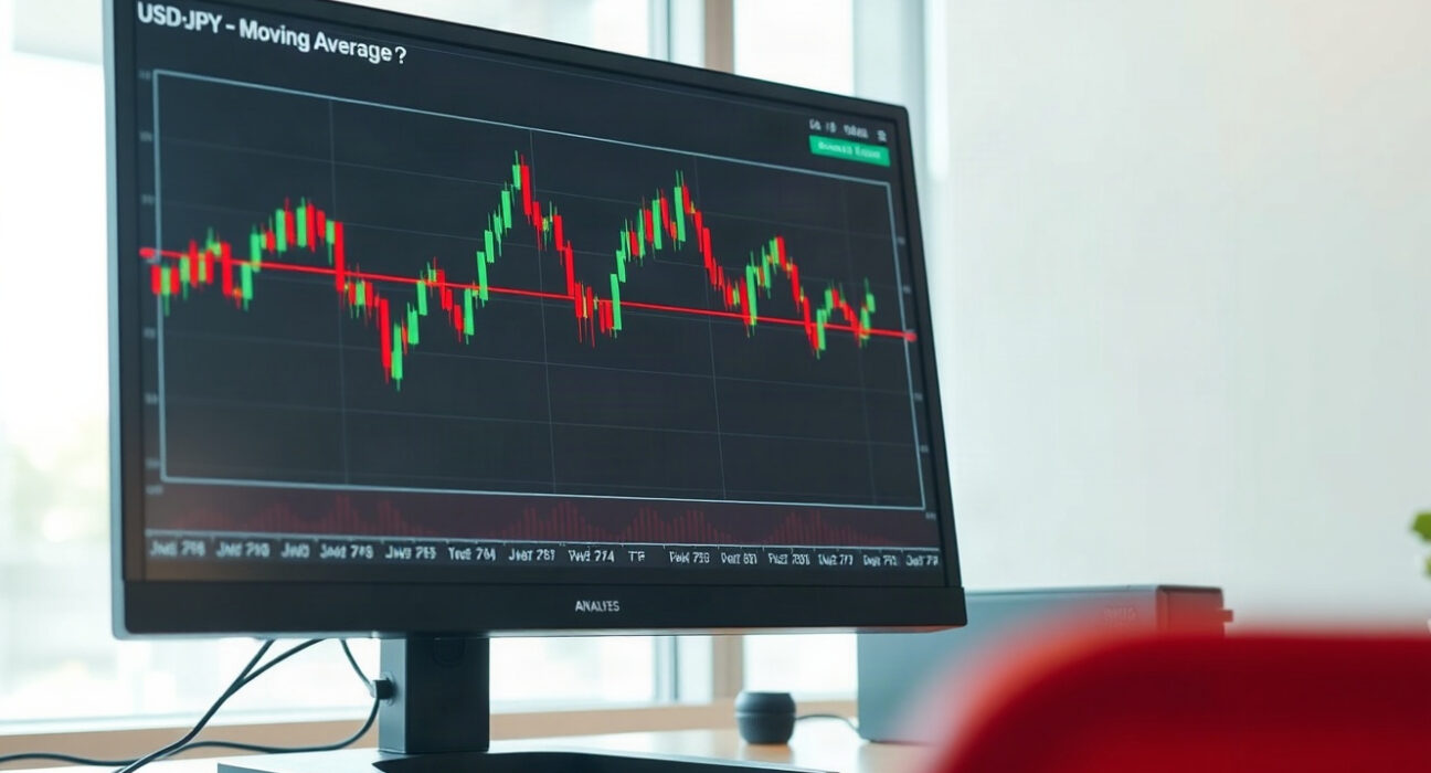 USD/JPY candlestick chart approaching the 20-day EMA on a trading screen