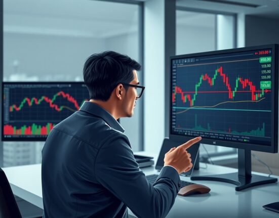 Financial analyst analyzing USD/JPY forex charts showing bearish pressure at key technical levels