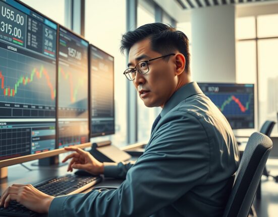 Forex trader in Tokyo analyzes USD/JPY price chart showing the 157.00 level.