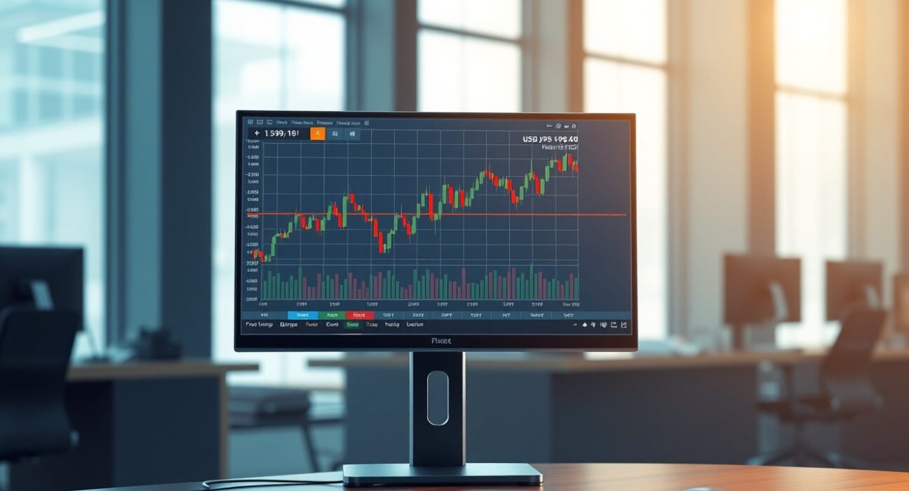 Professional forex trading chart analysis showing the USD/JPY price forecast near 159.50.