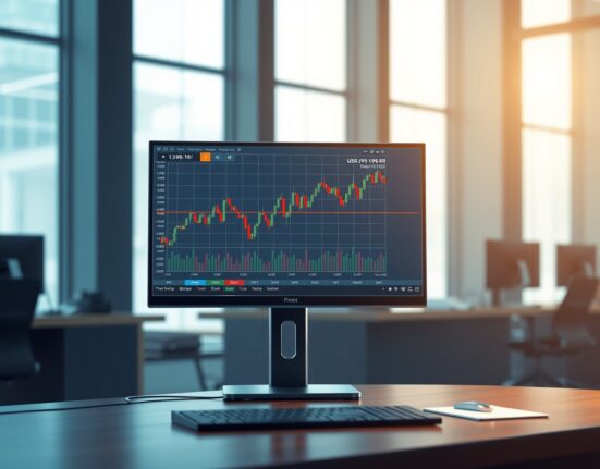 Professional forex trading chart analysis showing the USD/JPY price forecast near 159.50.
