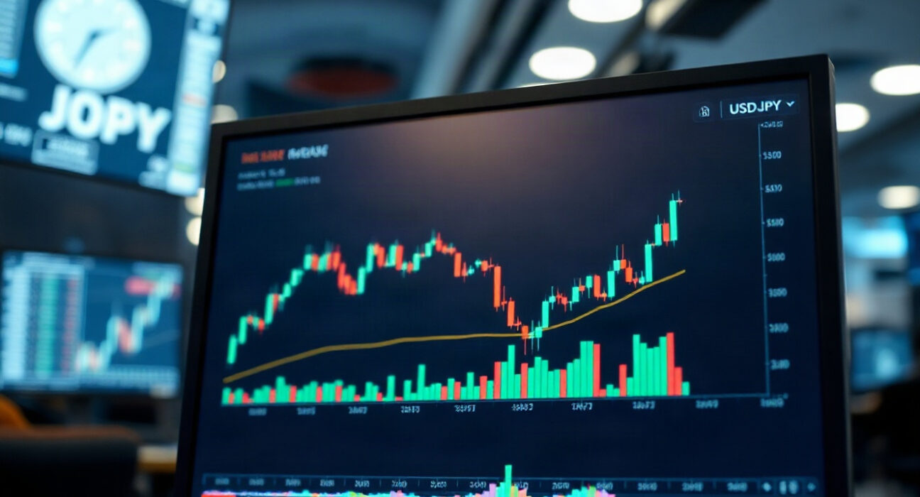 USD/JPY trading chart on a screen in a financial trading environment