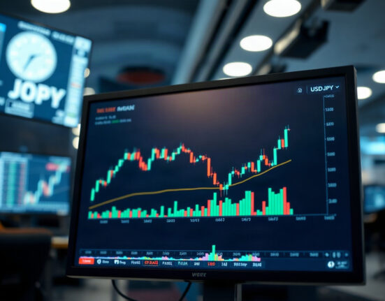 USD/JPY trading chart on a screen in a financial trading environment