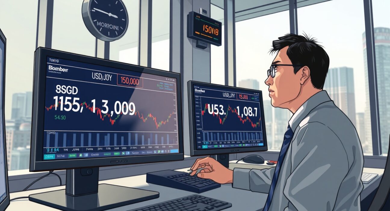 Financial analyst monitoring USD/JPY exchange rate around 159.00 ahead of critical Federal Reserve testimony