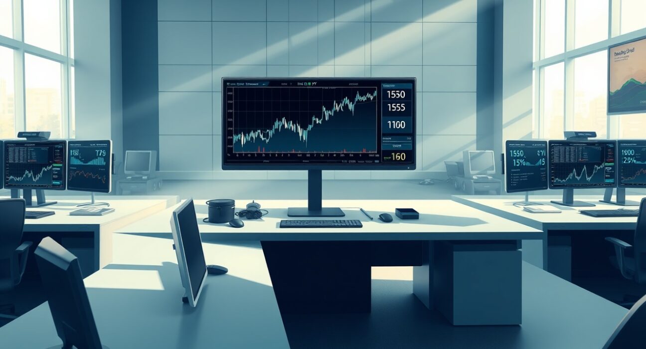 Trading desk monitoring the USD/JPY exchange rate surge following Federal Reserve policy decisions.