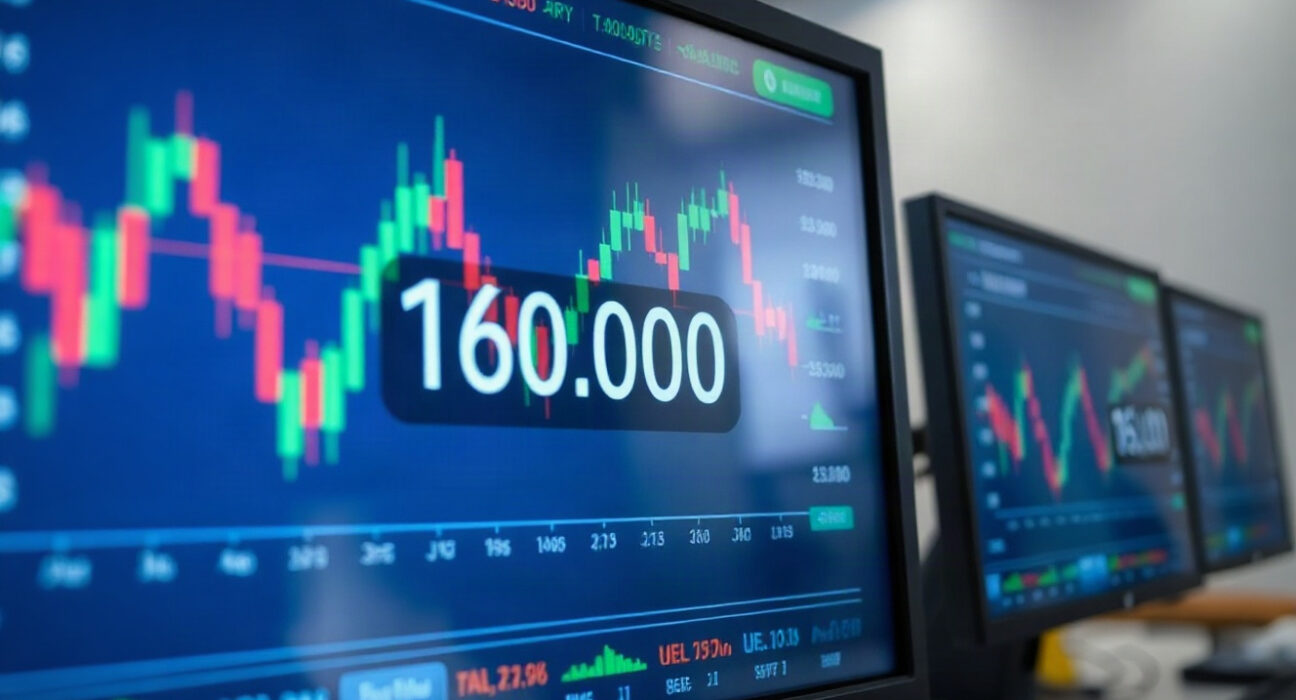 USD/JPY price chart hovering near 160.00 on a trading screen