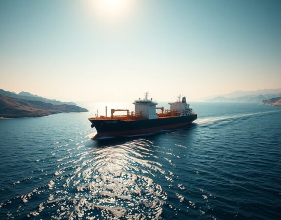 Oil tanker in the Strait of Hormuz as Iran reopens the crucial shipping lane, impacting USD/JPY and crude prices.