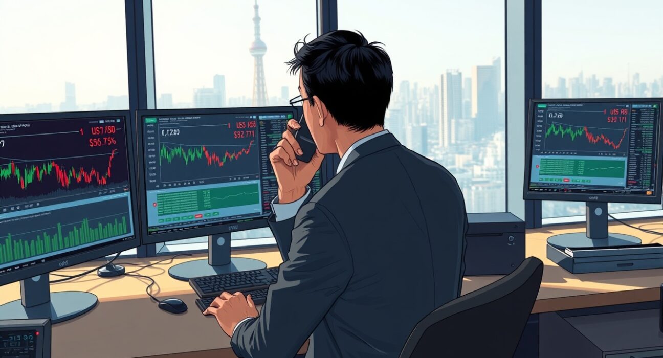 Tokyo trading desk monitoring USD/JPY currency pair as Bank of Japan considers policy changes