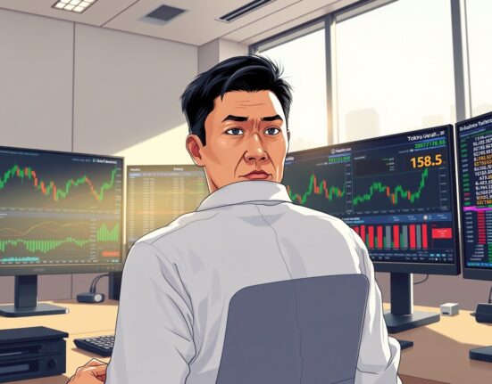 Forex trader in Tokyo monitors USD/JPY charts amid currency intervention talks.