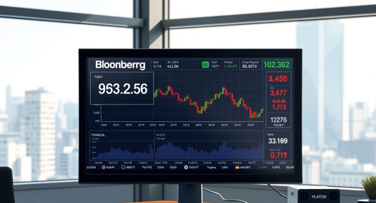 USD/JPY currency analysis on trading terminal with Tokyo financial district background