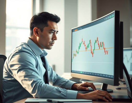 Financial analyst monitoring USD/JPY intervention risk on trading terminal with yen chart.