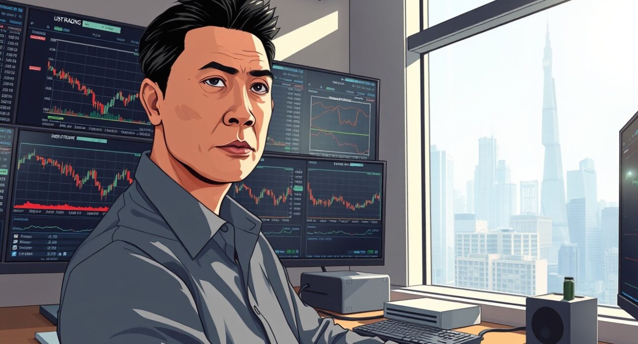 Trader monitoring USD/JPY forex charts as intervention threat looms near 160 level