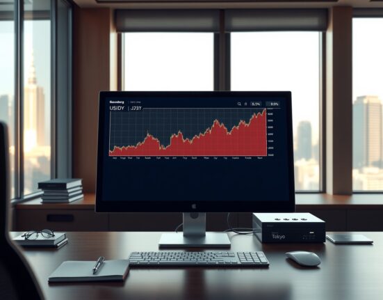 Analysis of USD/JPY currency pair and Bank of Japan policy on a financial trading terminal.