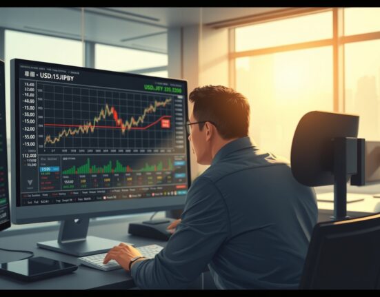 Trader in Tokyo analyzes USD/JPY surge above 159.00 on financial terminal.