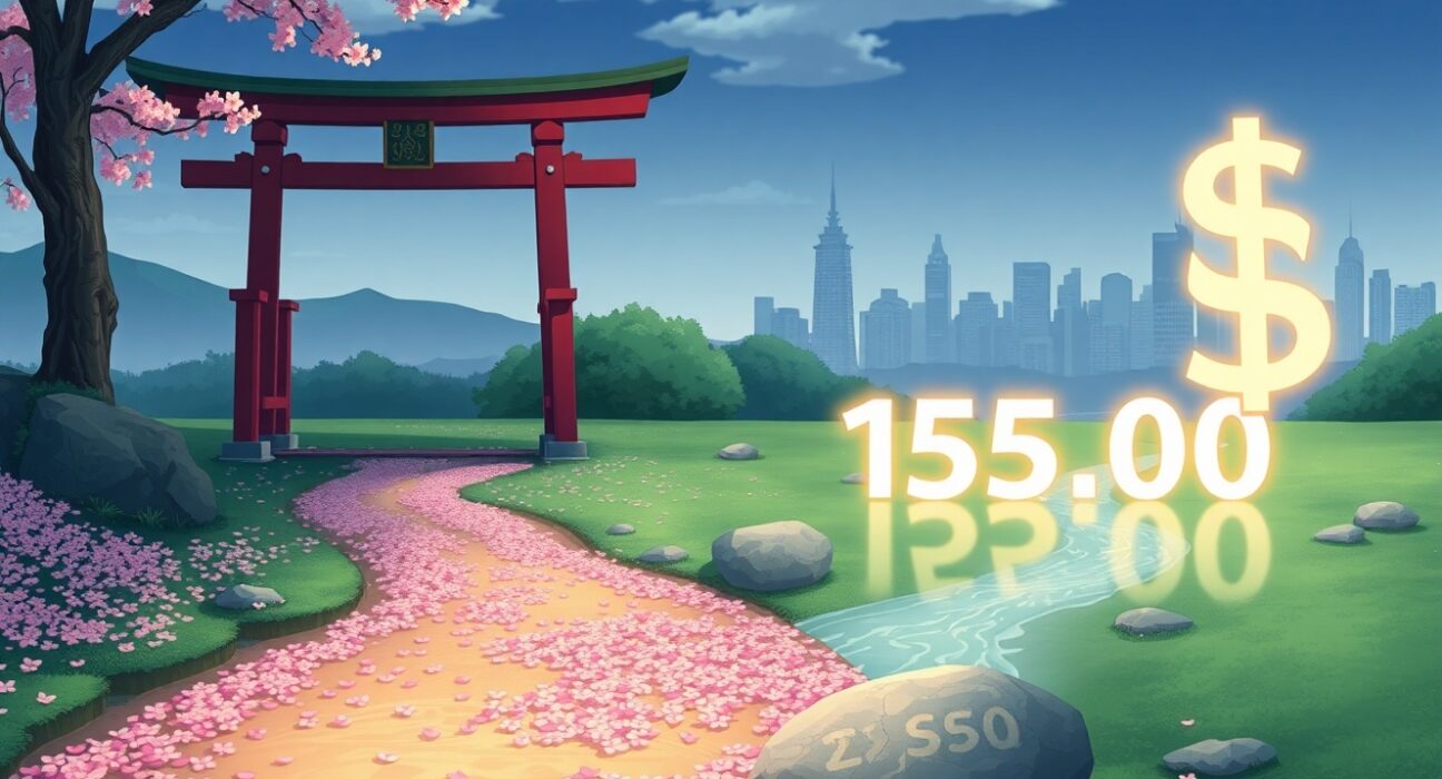 USD/JPY currency pair analysis showing pressure near the 155.00 exchange rate level.