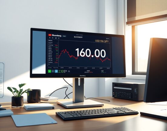 USD/JPY trading terminal showing exchange rate near 160 with limited intervention signals from Japanese authorities