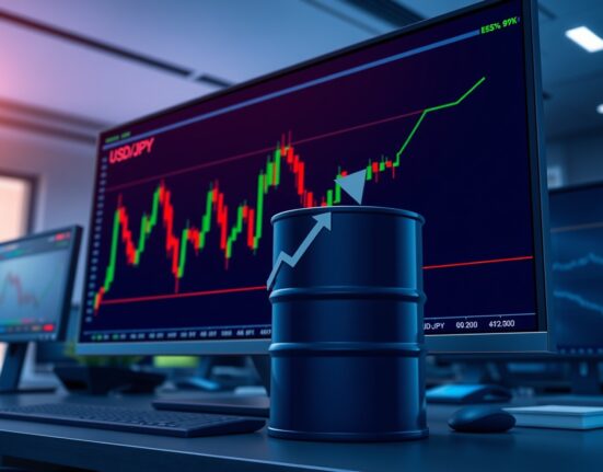 USD/JPY chart with oil barrel icon showing price defense against hawkish BOJ sentiment