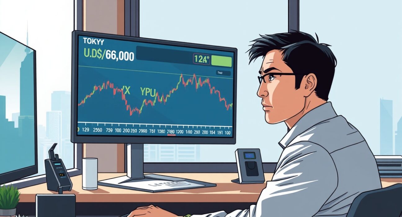 Trader monitoring USD/JPY exchange rate near 160.00 amid Bank of Japan and Federal Reserve policy uncertainty