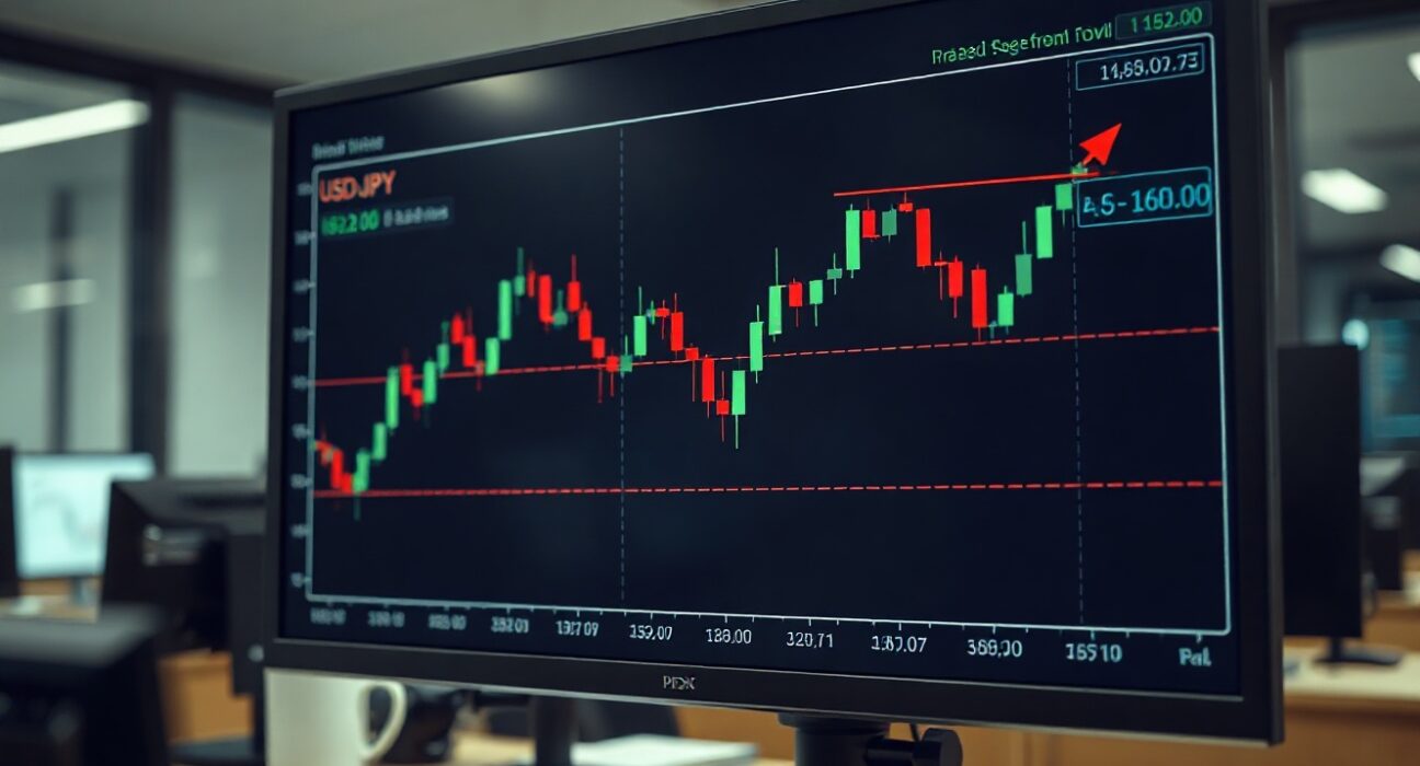 USD/JPY forex chart showing retreat from 162.00 resistance level