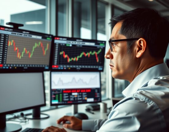 Trader analyzing USD/JPY charts amid US-Iran deal news