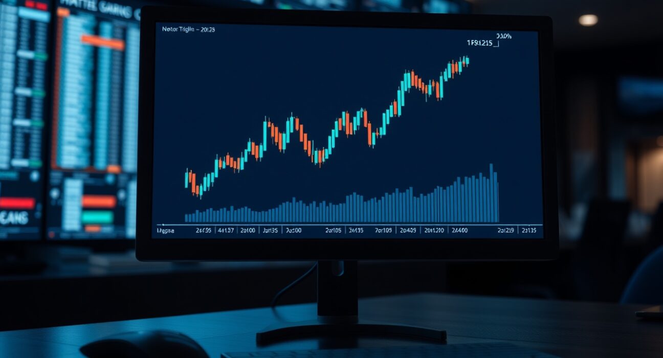 USD/JPY symmetrical triangle chart pattern on trading monitor