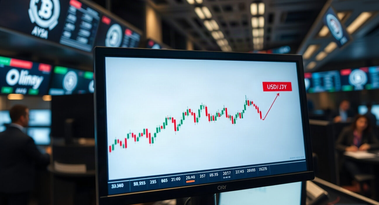 USD/JPY currency chart showing range-bound movement on a trading screen