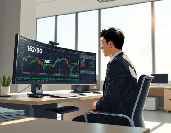 USD/JPY currency analysis showing trading terminal with key 162.00 resistance level marked on charts