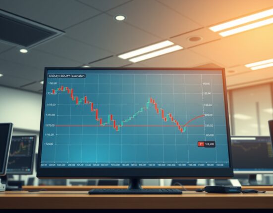 USD/JPY forex chart showing a decline below 160.00 on Bank of Japan policy shift.