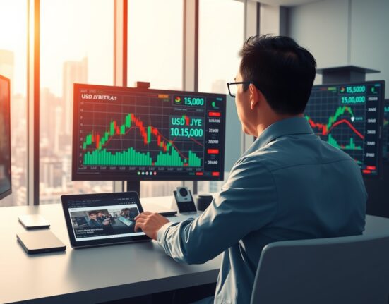 Trader monitoring USD/JPY exchange rate retreating from intervention level as Japan warns on Yen weakness