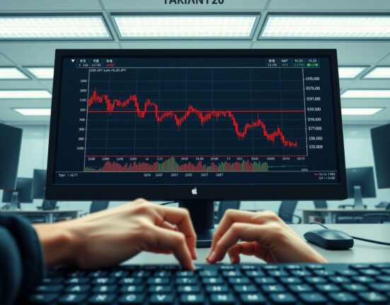 USD/JPY currency pair chart showing a dramatic decline below 159.00 on a Tokyo trading desk monitor.