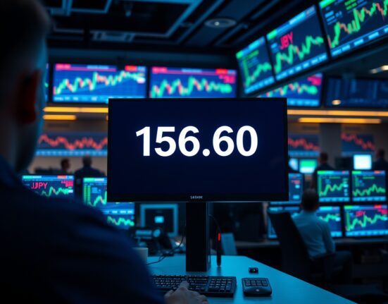 Trading screen showing USD/JPY exchange rate at 156.60 in a professional trading environment