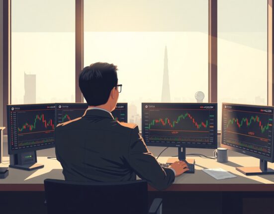 Financial analyst monitoring USD/JPY currency charts ahead of Japan CPI and US PMI data releases