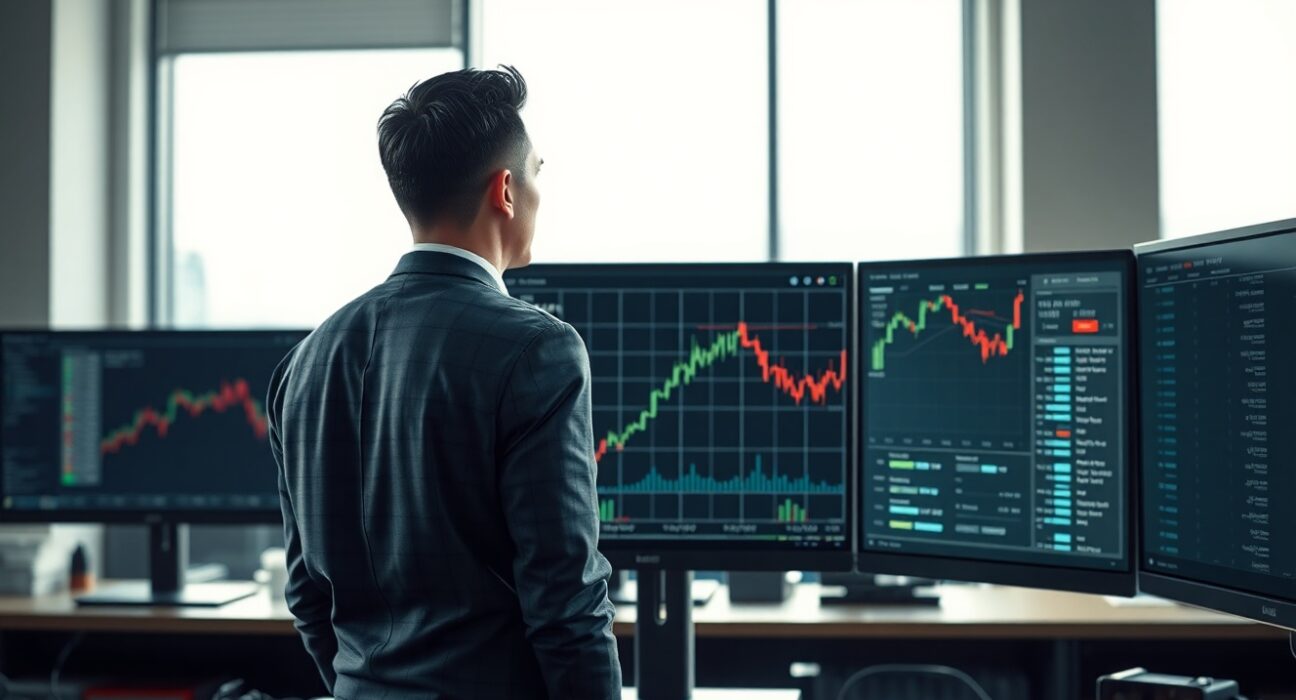 Financial analyst monitoring USD/JPY chart amid intervention risks as analyzed by Societe Generale.