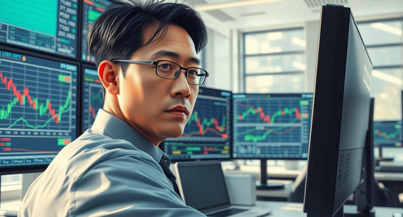 Financial analyst monitoring USD/JPY currency charts showing potential volatile movement toward 160 level