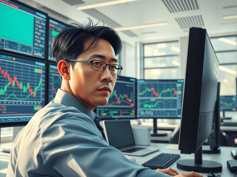 Financial analyst monitoring USD/JPY currency charts showing potential volatile movement toward 160 level