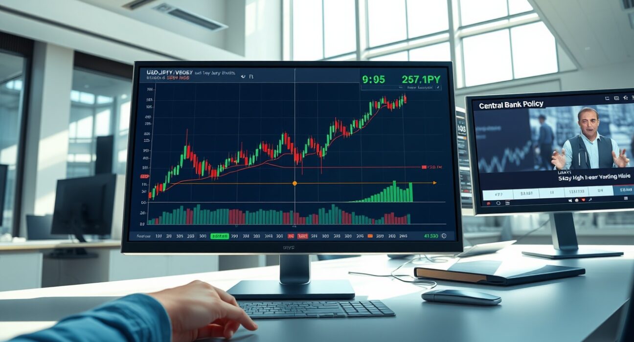 USD/JPY exchange rate chart analysis showing stability near yearly highs amid geopolitical and Federal Reserve policy uncertainty