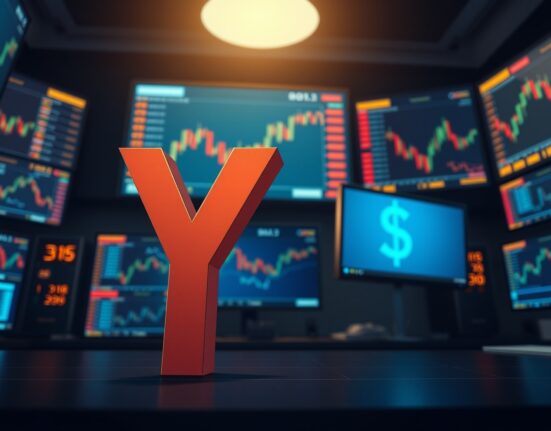 USD/JPY currency pair chart showing Yen intervention impact with digital trading screen background