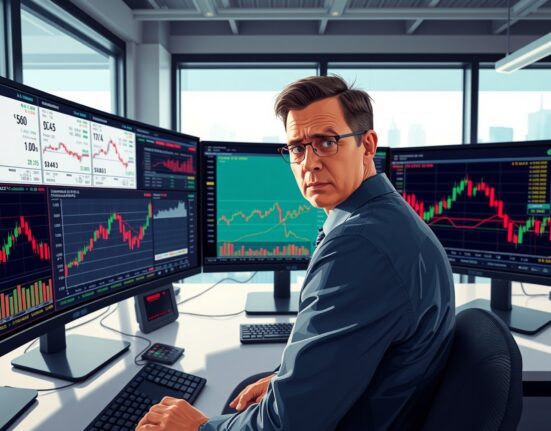 Financial analyst monitoring USD/JPY currency pair charts and Bank of Japan policy data in trading environment