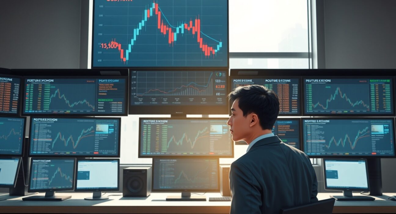 Professional trader in Seoul analyzes the USD/KRW exchange rate chart showing recent volatility.