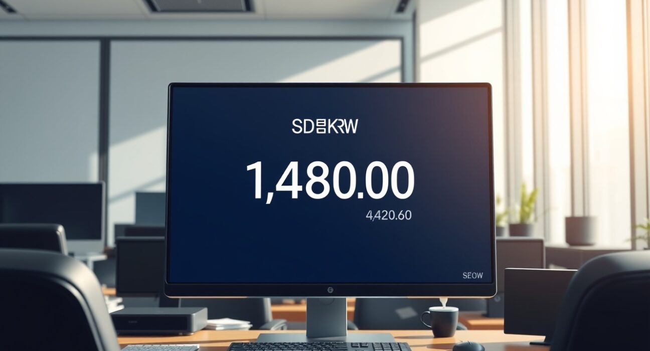 USD/KRW exchange rate displayed on trading terminal amid Bank of Korea policy decisions