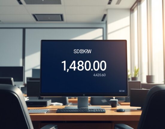 USD/KRW exchange rate displayed on trading terminal amid Bank of Korea policy decisions