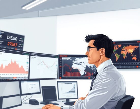 Financial analyst examining USD currency charts and geopolitical risk data in trading environment