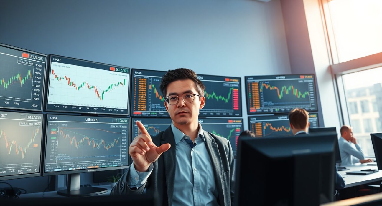 Financial analyst examining USD currency charts and market data for Rabobank dollar risk assessment