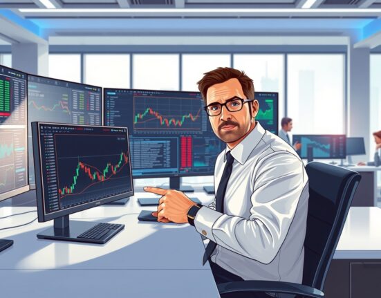 Financial analyst examining US Dollar Index charts amid 2025 market conditions and risk rally dynamics