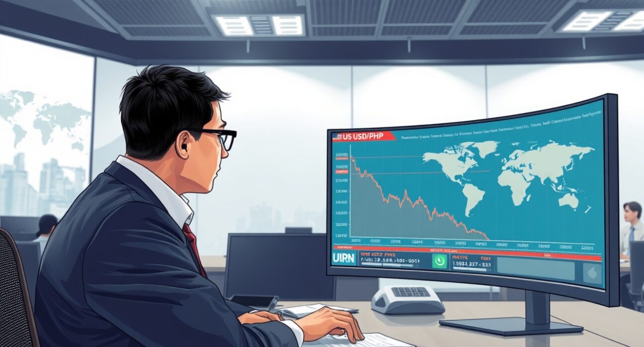 Financial analyst reviews USD to Philippine Peso forex chart amid rising oil and conflict risks.