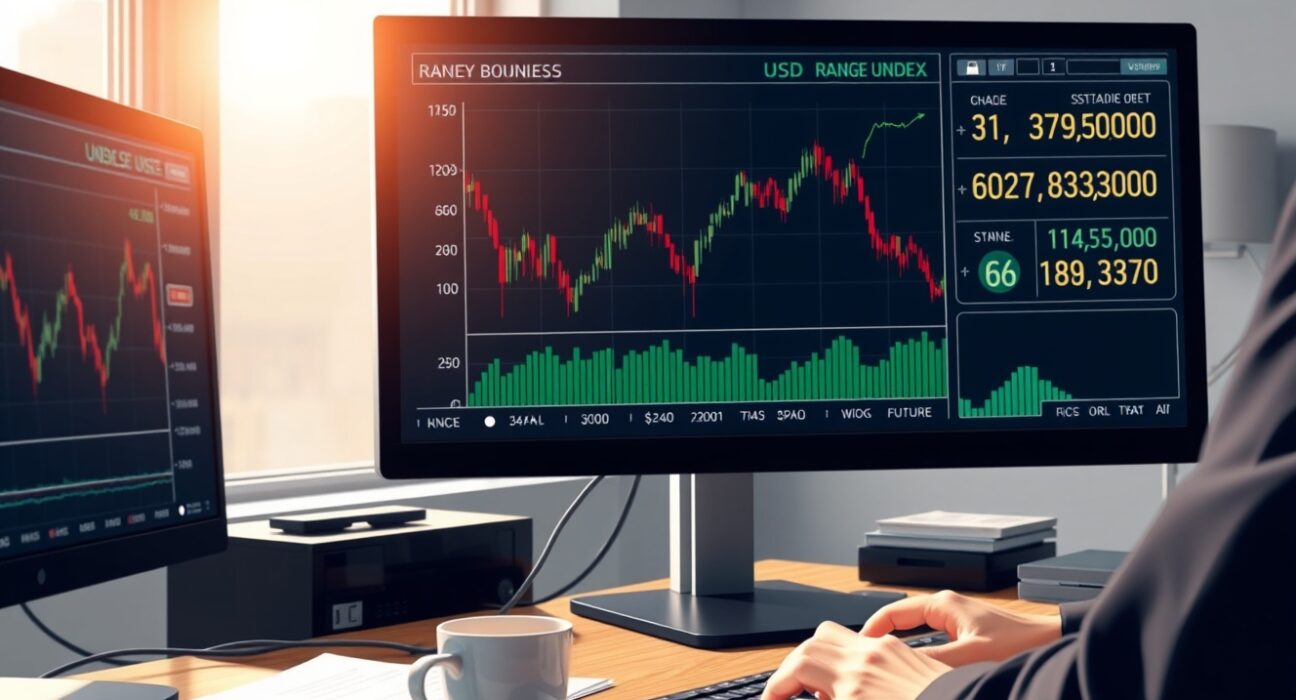 Financial trading desk analysis of USD range retest and crude oil price movements affecting currency markets